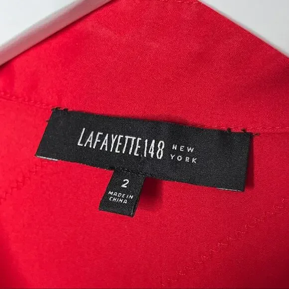 Lafayette 148 New York Textured Button Front Cotton Stretch Shirt Red Size 2 - Picture 5 of 9
